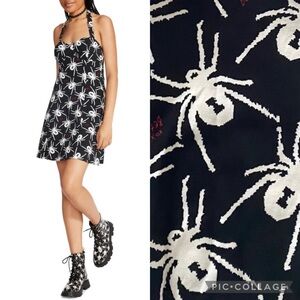 Betsey Johnson Black & White Spider Print Backless Halter Dress